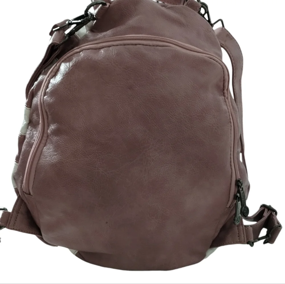 Large Soft Leather Patchwork Backpack Purse Handbage White/Pink Y2K Vintage Boho